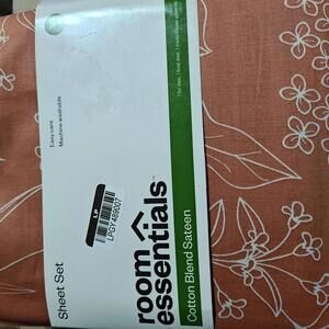 Sateen Cotton Sheet Set Rust Light Floral - Room Essentials Twin/Twin Xl 3pc New